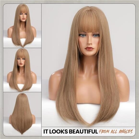 Blonde Wig With Bangs For Women Long Straight Wigs Barbie wig Synthetic - Picture 2 of 7